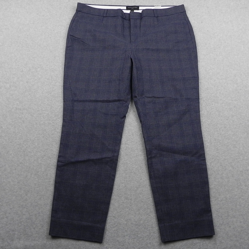 Banana Republic Sloan Pants Womens 16 Blue Gray Plaid Slim Leg Stretch Trousers